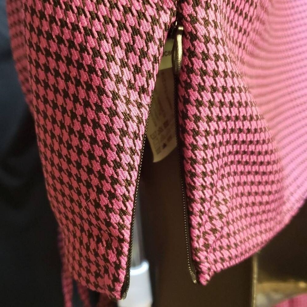 Zara Houndstooth Deep V-neck Long Sleeve Medium Pink Retro Crop Y2K Streetwear - Picture 7 of 8